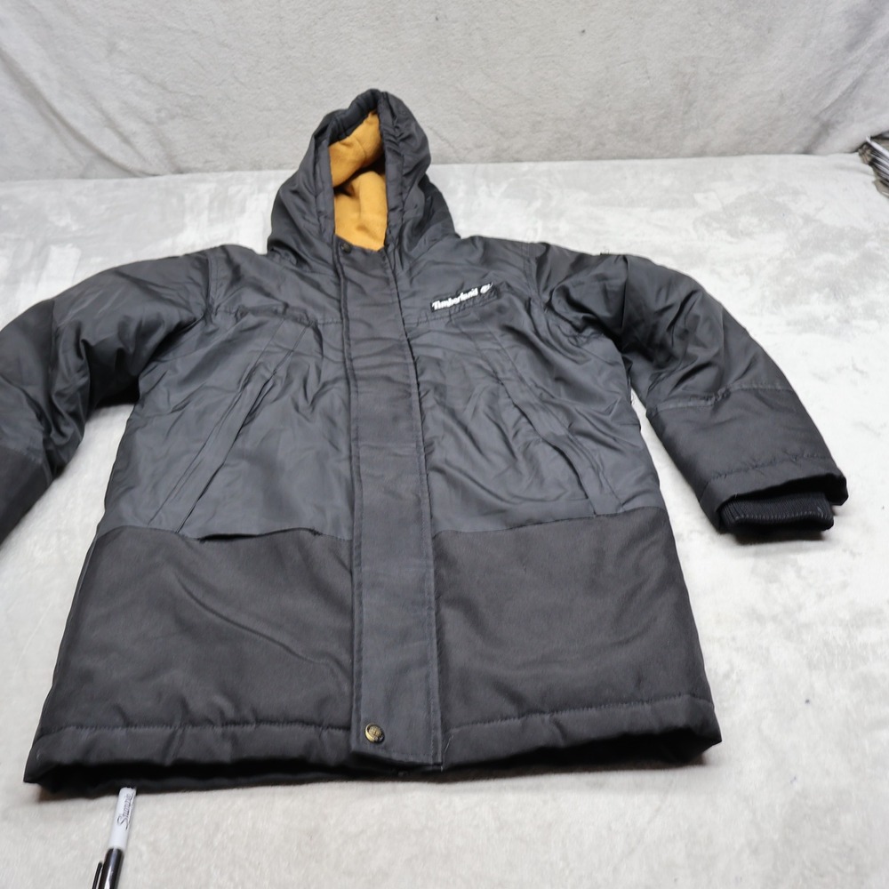 Timberland Jacket Boys Medium 10/12 Black Heavy Fleece-Lined Hooded Parka READ